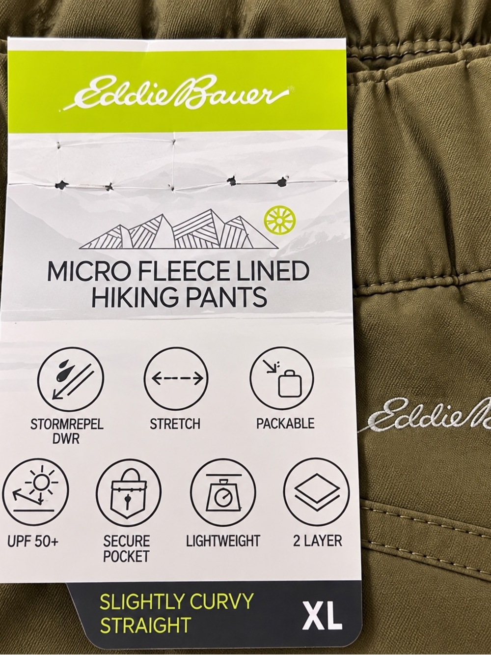 Eddie Bauer Olive Straight-Leg Micro Fleece-Lined Hiking Pants
